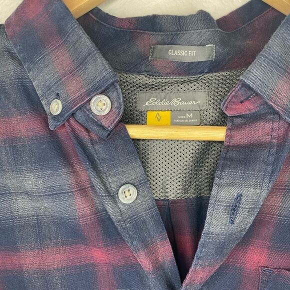 Eddie Bauer Blue Plaid Classic Fit Button Down Cotton Blend Long Sleeve Shirt - Picture 2 of 6